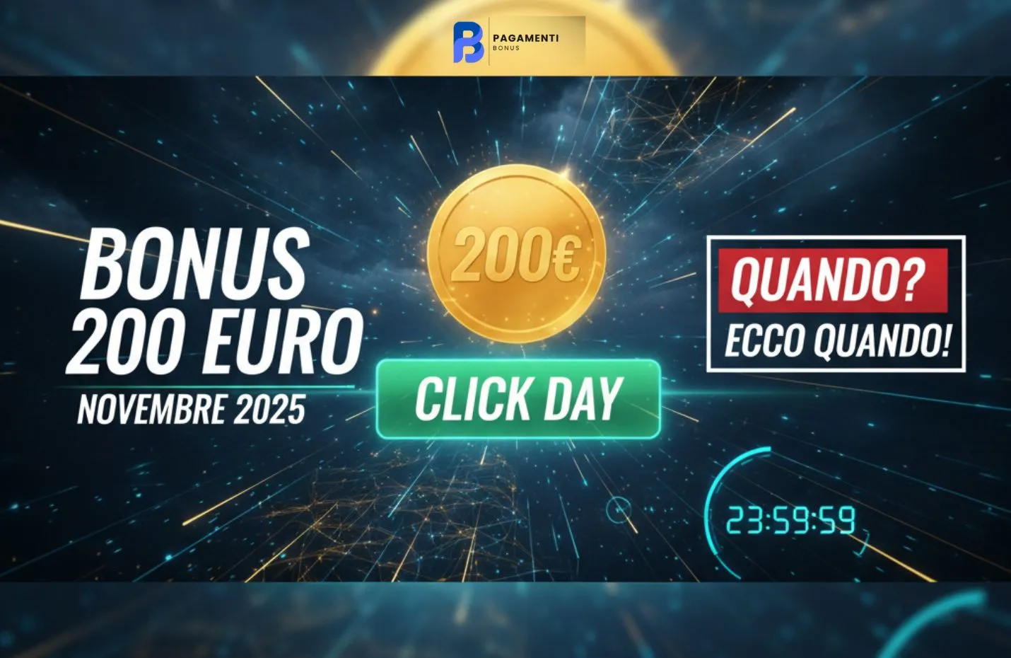 make me thumbnail for ultra wide "Bonus 200 euro Novembre 2025: il click day, ecco quando